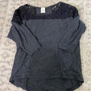 Grey sweater with black lace top